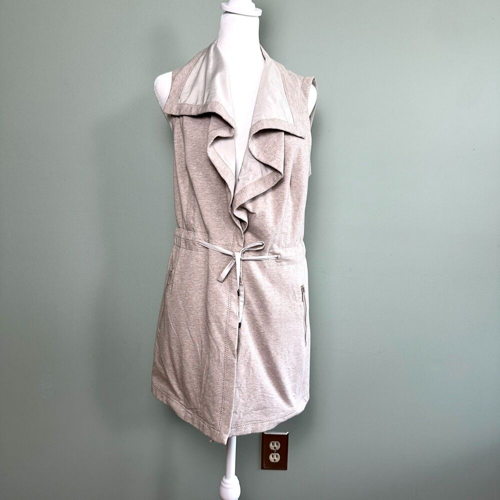Lafayette 148 Mitchell Trench Vest Womens PS Gray Tan Drawstring Funnel Neck